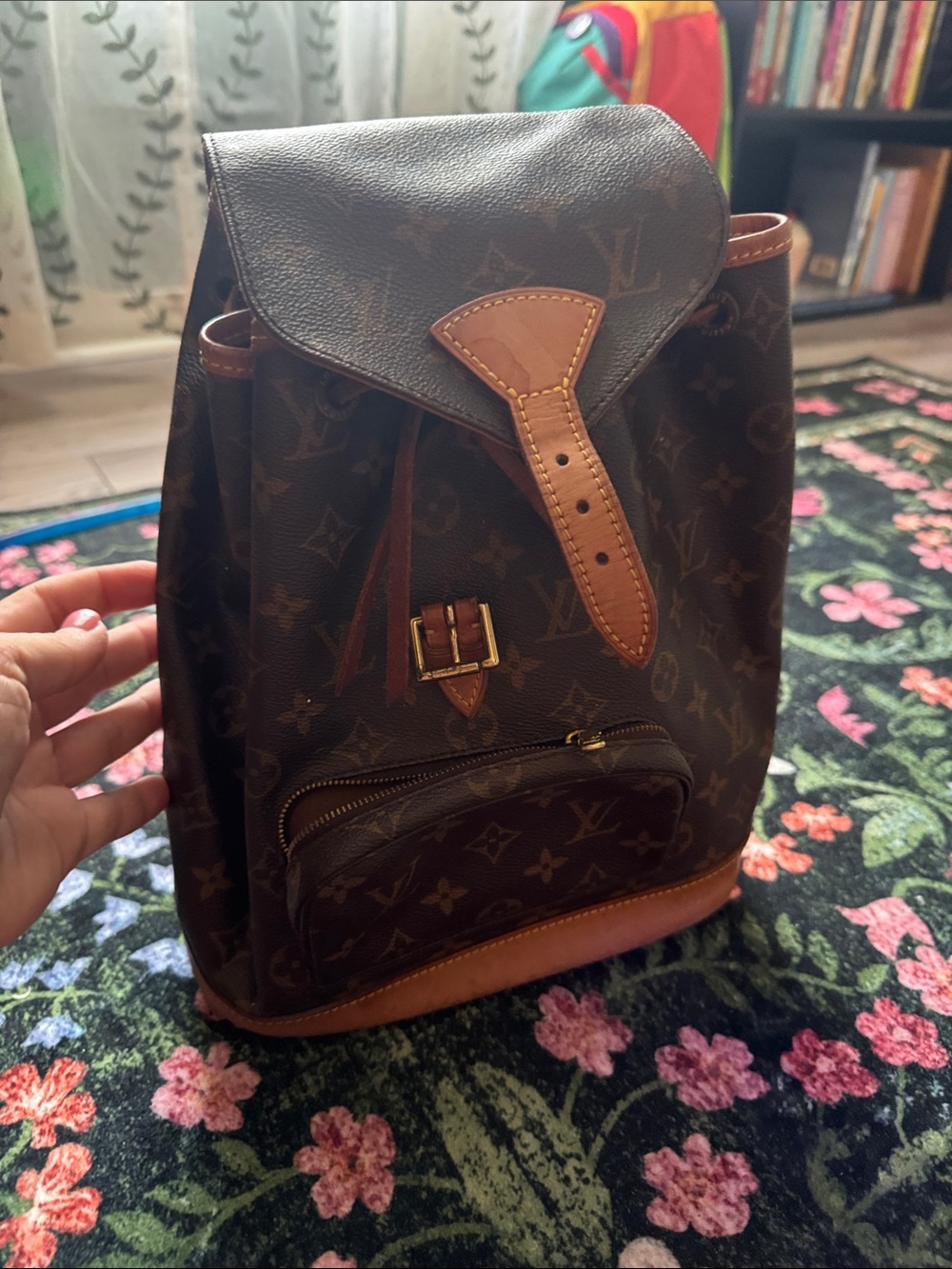 Louis Vuitton Brown Monogram Canvas Backpack with Tan Leather Trim